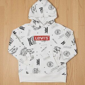 Levi’s Kids White Logo Hoodie Sweatshirt Size S 8-10 Boys Girls All Over Print